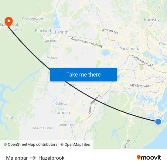 Maianbar to Hazelbrook map