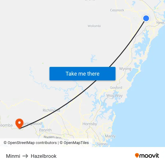 Minmi to Hazelbrook map