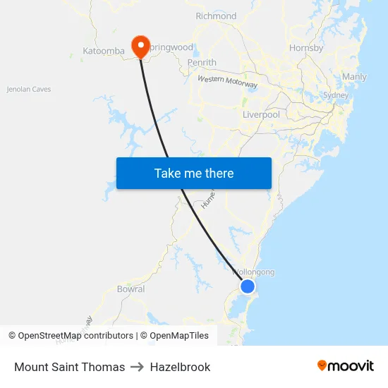 Mount Saint Thomas to Hazelbrook map