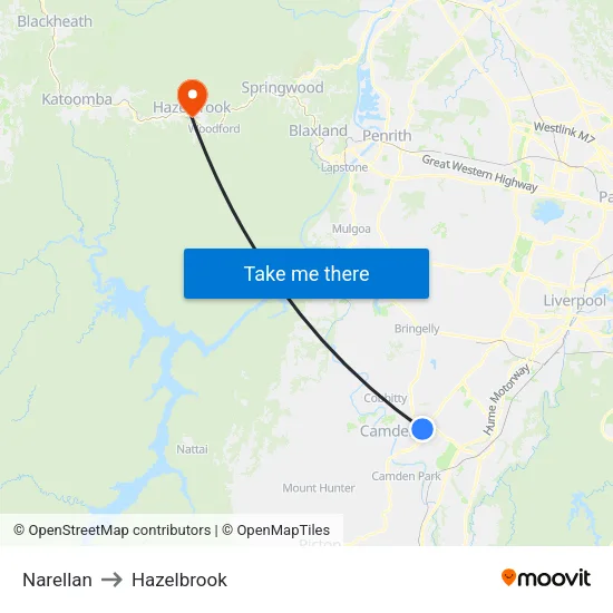 Narellan to Hazelbrook map