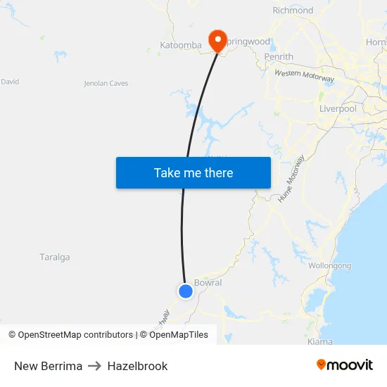 New Berrima to Hazelbrook map