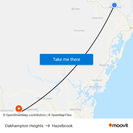 Oakhampton Heights to Hazelbrook map