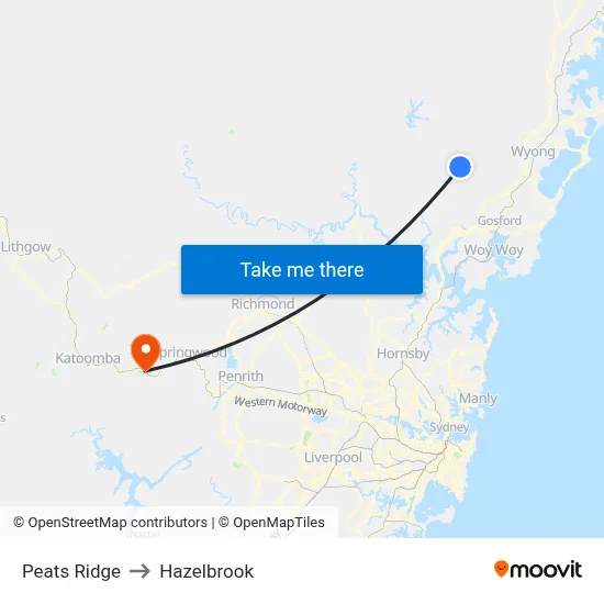 Peats Ridge to Hazelbrook map