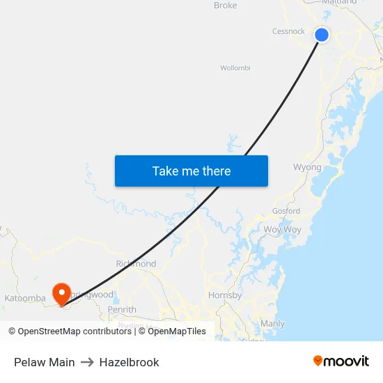 Pelaw Main to Hazelbrook map