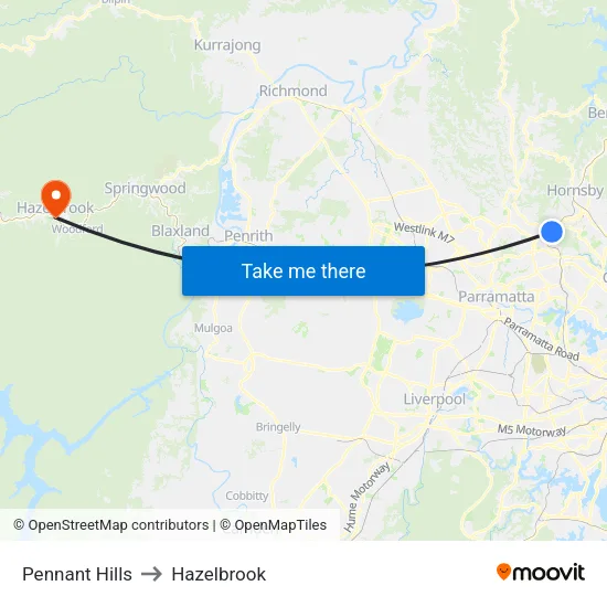 Pennant Hills to Hazelbrook map
