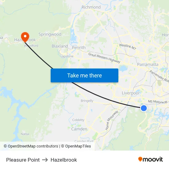 Pleasure Point to Hazelbrook map