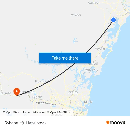 Ryhope to Hazelbrook map