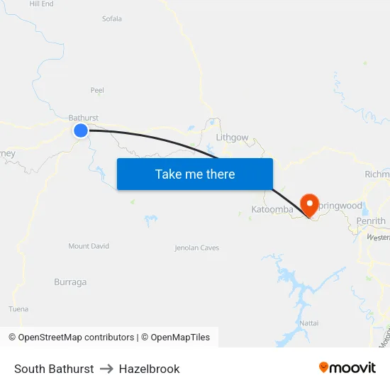 South Bathurst to Hazelbrook map