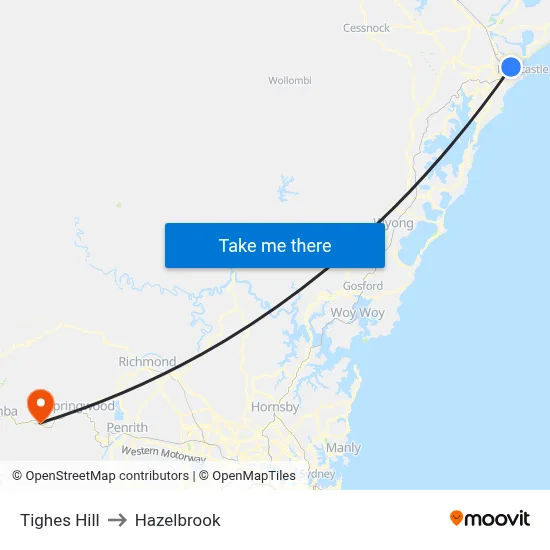 Tighes Hill to Hazelbrook map