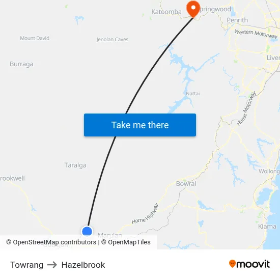 Towrang to Hazelbrook map