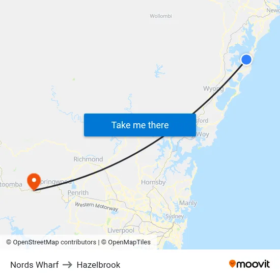 Nords Wharf to Hazelbrook map