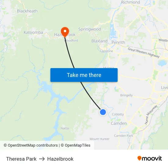 Theresa Park to Hazelbrook map