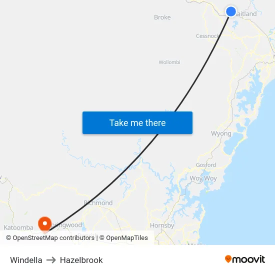 Windella to Hazelbrook map