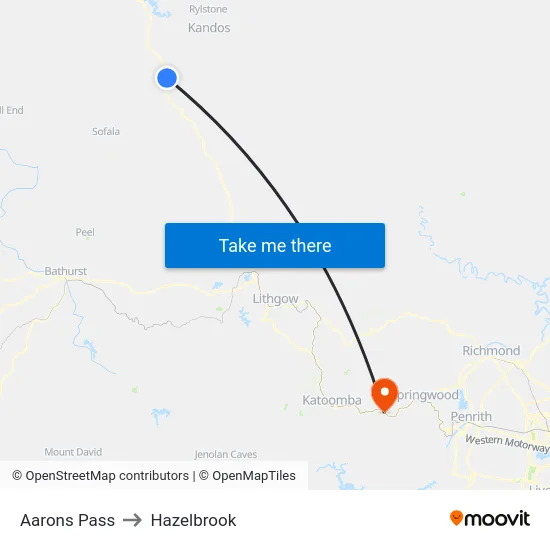 Aarons Pass to Hazelbrook map