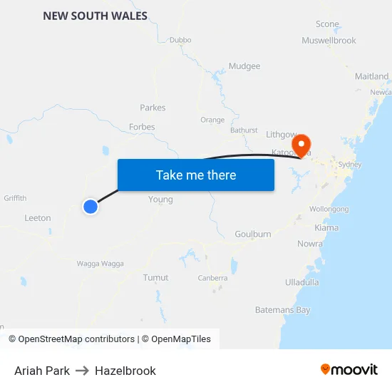 Ariah Park to Hazelbrook map