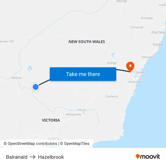 Balranald to Hazelbrook map