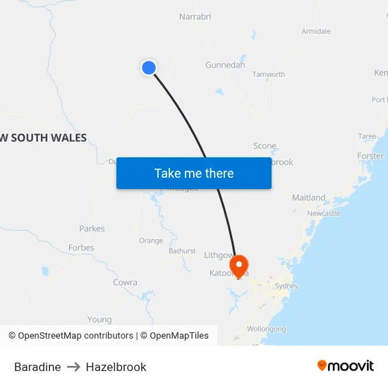 Baradine to Hazelbrook map