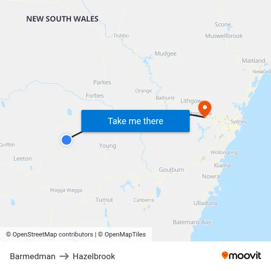 Barmedman to Hazelbrook map