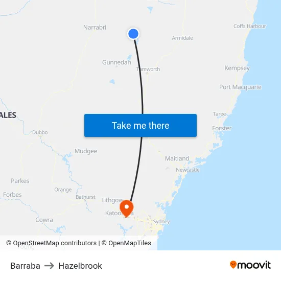 Barraba to Hazelbrook map