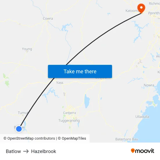 Batlow to Hazelbrook map