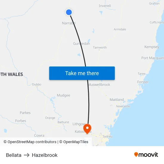 Bellata to Hazelbrook map