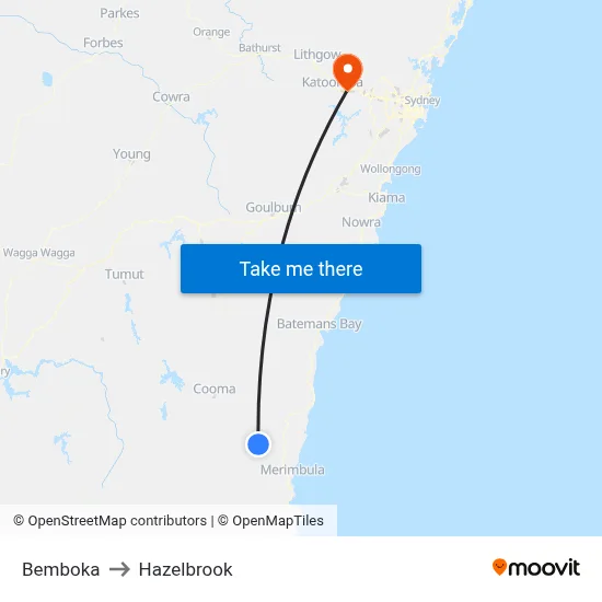 Bemboka to Hazelbrook map