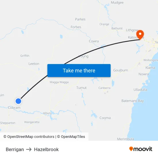 Berrigan to Hazelbrook map