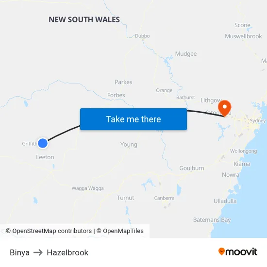 Binya to Hazelbrook map