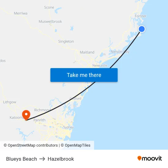Blueys Beach to Hazelbrook map