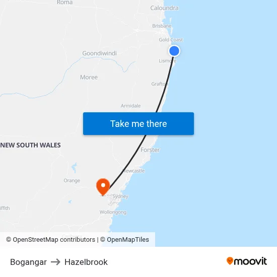 Bogangar to Hazelbrook map