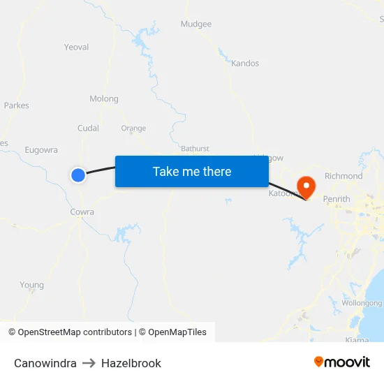Canowindra to Hazelbrook map