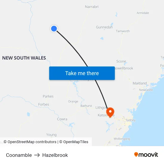 Coonamble to Hazelbrook map