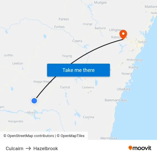 Culcairn to Hazelbrook map