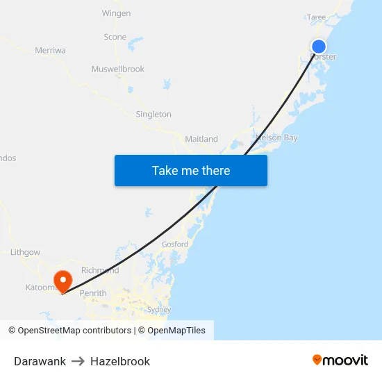 Darawank to Hazelbrook map