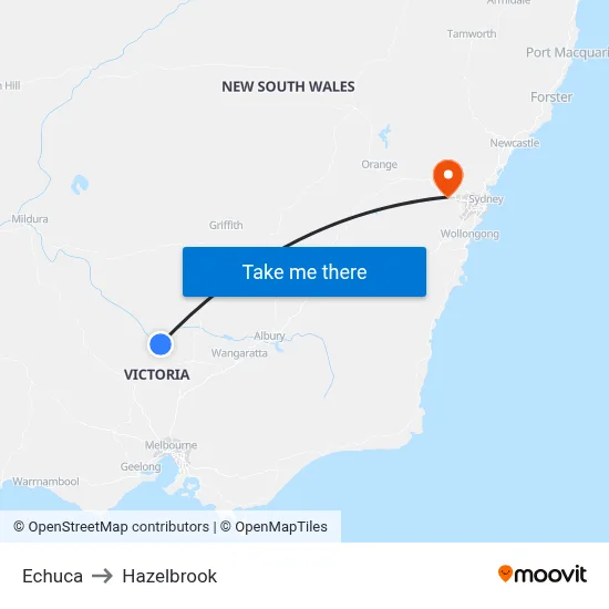 Echuca to Hazelbrook map
