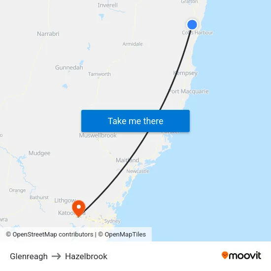 Glenreagh to Hazelbrook map