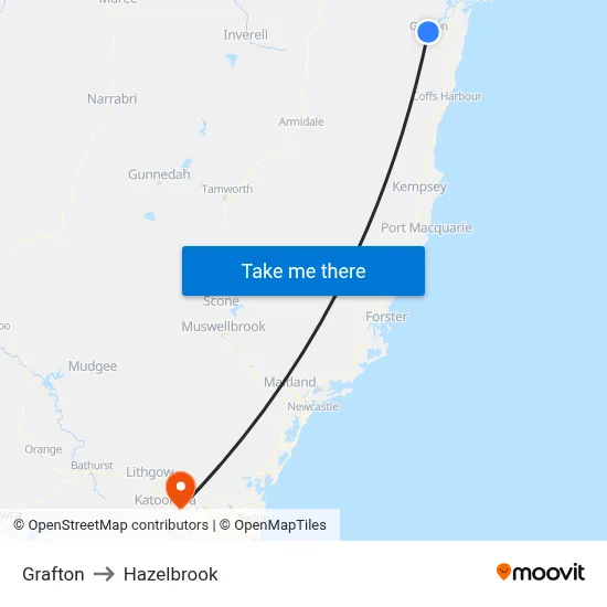 Grafton to Hazelbrook map