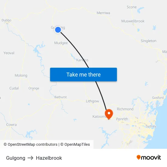 Gulgong to Hazelbrook map