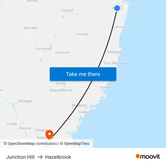 Junction Hill to Hazelbrook map