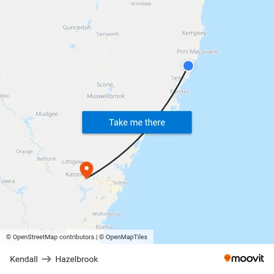 Kendall to Hazelbrook map