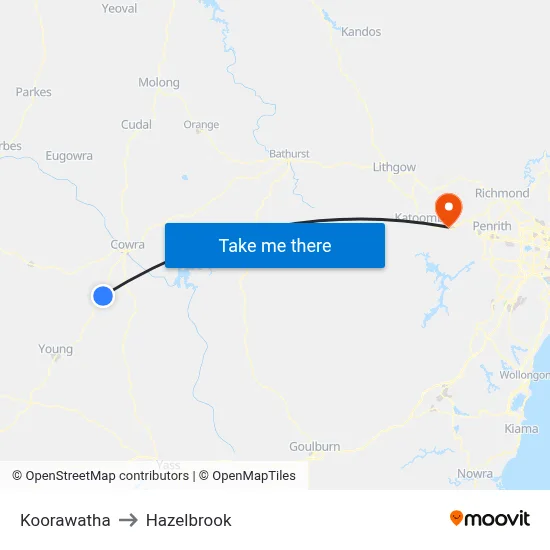 Koorawatha to Hazelbrook map
