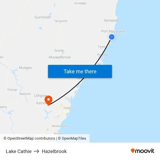 Lake Cathie to Hazelbrook map