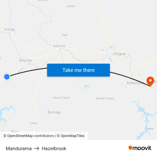Mandurama to Hazelbrook map