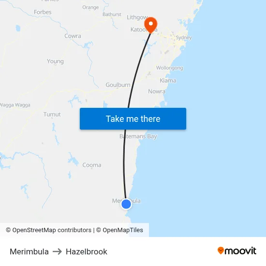 Merimbula to Hazelbrook map