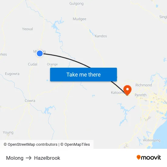 Molong to Hazelbrook map