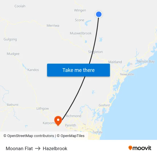 Moonan Flat to Hazelbrook map