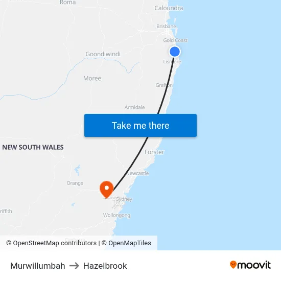 Murwillumbah to Hazelbrook map