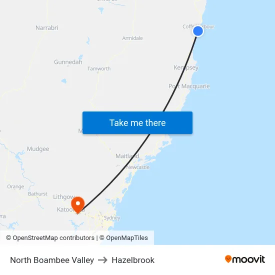 North Boambee Valley to Hazelbrook map