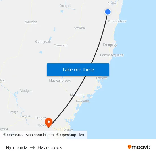 Nymboida to Hazelbrook map