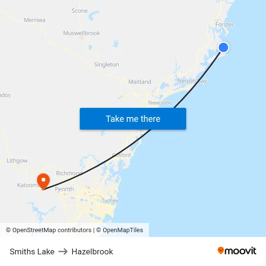 Smiths Lake to Hazelbrook map